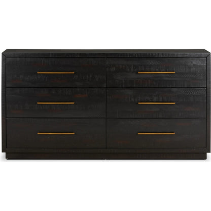 Suki 6 Drawer Dresser by Four Hands in burnished black. Made from resawn mixed wood, mixed wood solid in a modern style.