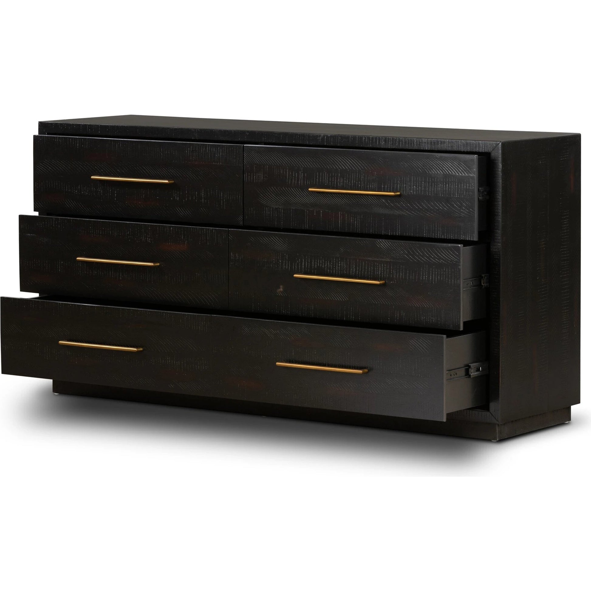 Suki 6 Drawer Dresser by Four Hands in burnished black. Made from resawn mixed wood, mixed wood solid in a modern style.