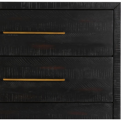 Suki Tall Boy by Four Hands in burnished black. Made from resawn mixed wood, mixed wood solid in a modern style.