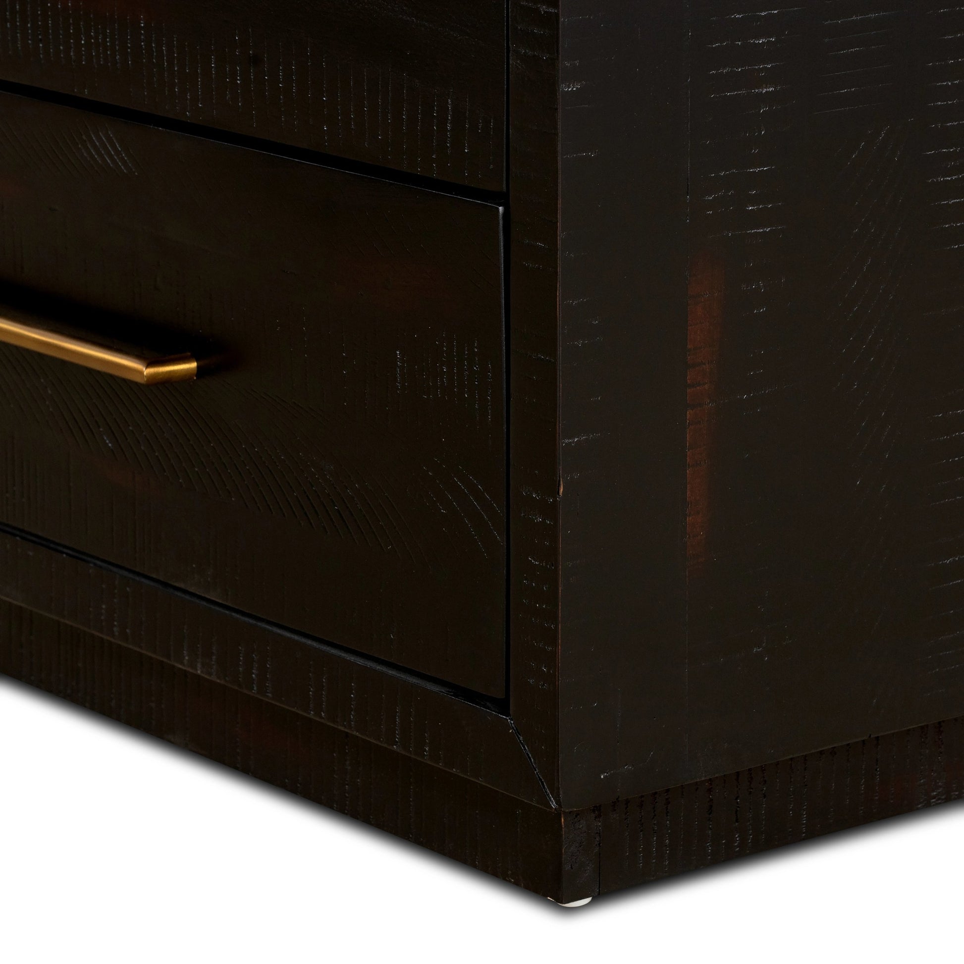 Suki Tall Boy by Four Hands in burnished black. Made from resawn mixed wood, mixed wood solid in a modern style.