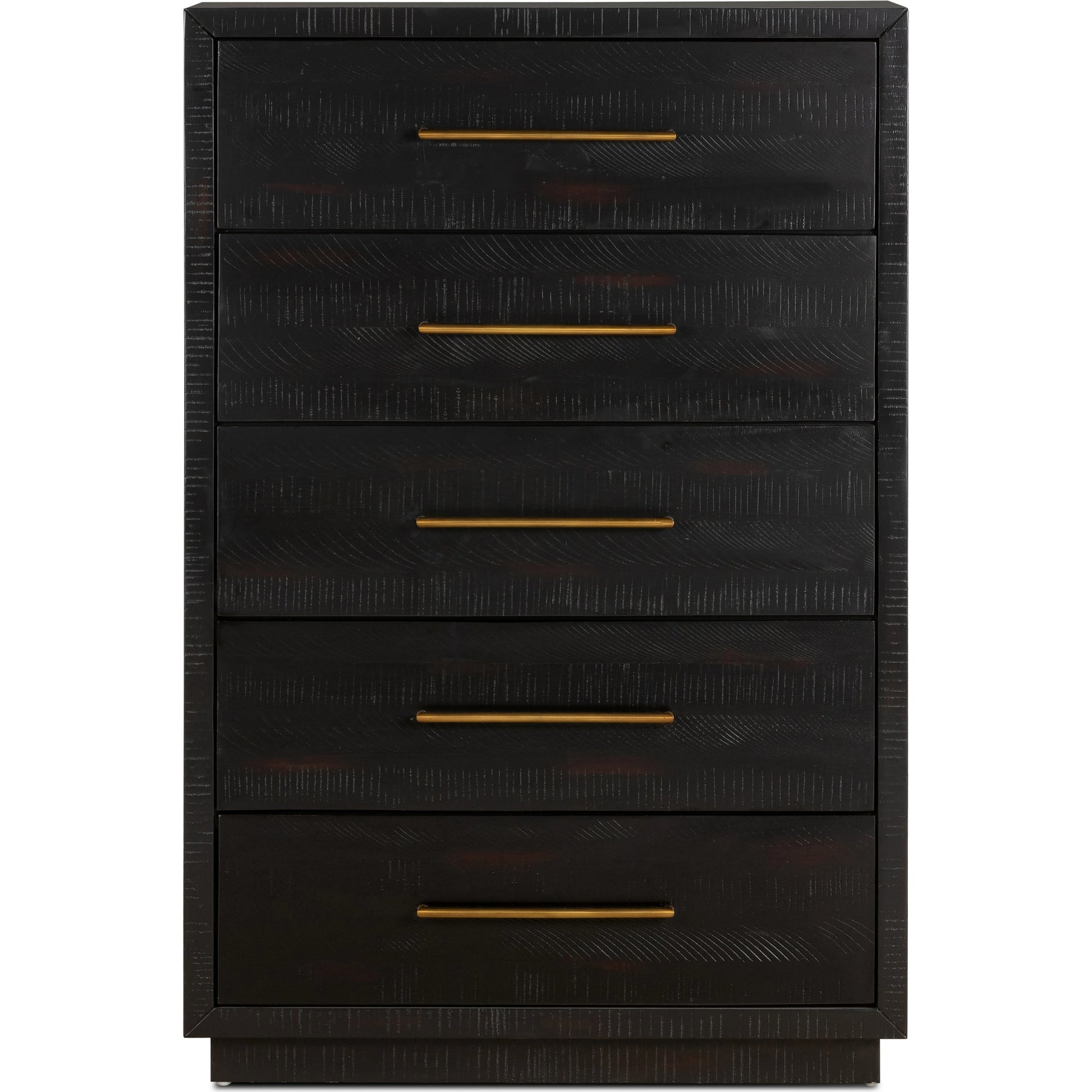 Suki Tall Boy by Four Hands in burnished black. Made from resawn mixed wood, mixed wood solid in a modern style.
