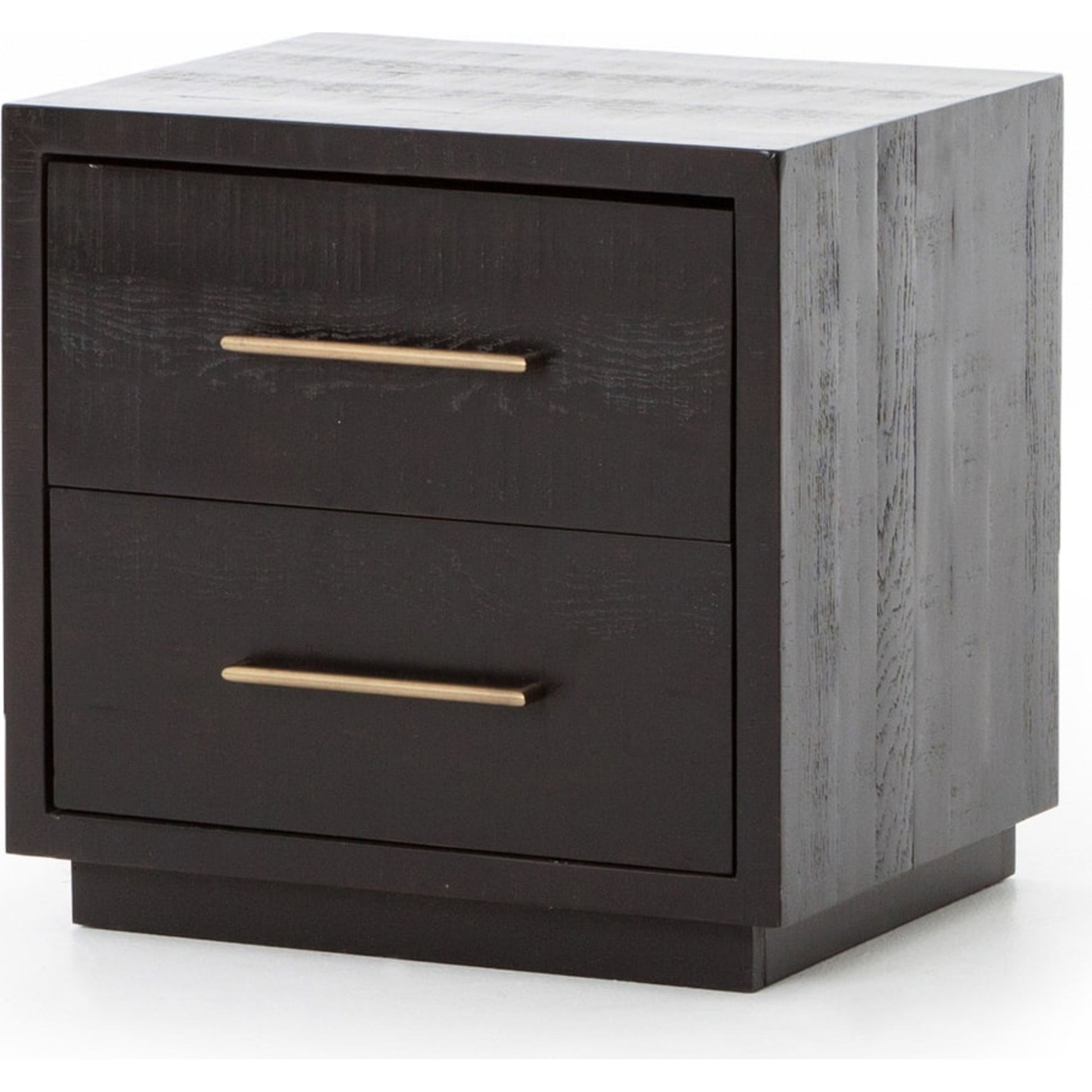 Suki Nightstand by Four Hands in burnished black, brass (alexa hardware) and burnished black. Made from resawn mixed wood in a modern style.