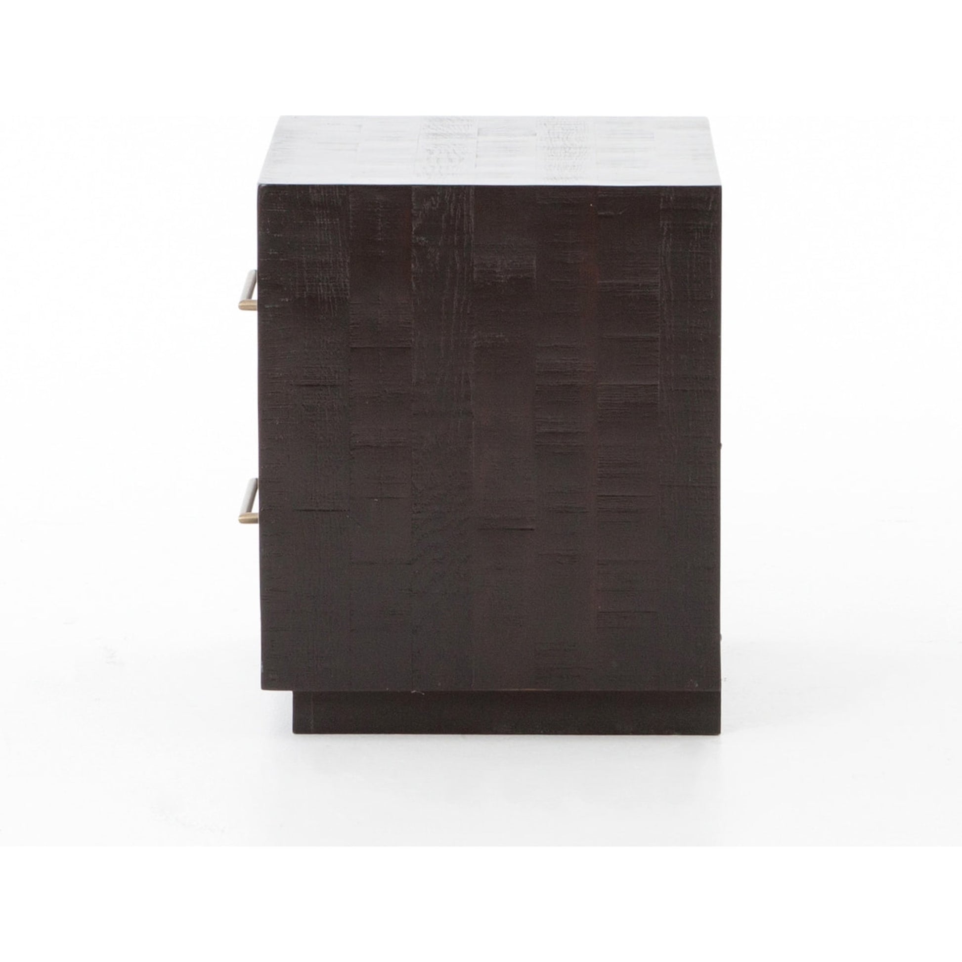 Suki Nightstand by Four Hands in burnished black, brass (alexa hardware) and burnished black. Made from resawn mixed wood in a modern style.