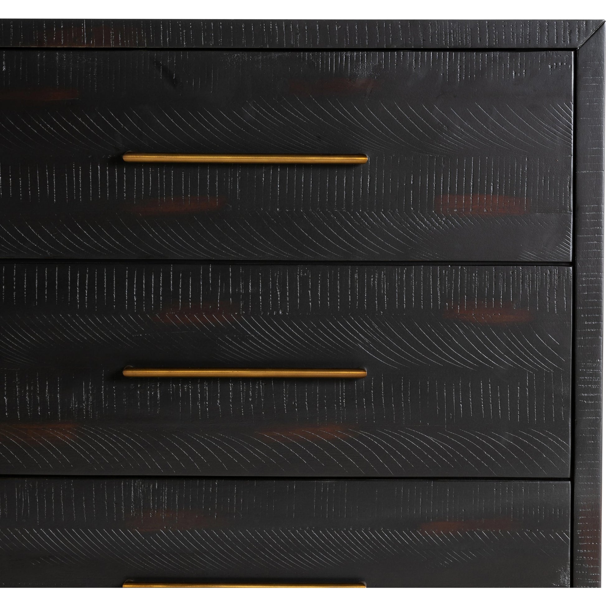 Suki 9 Drawer Dresser by Four Hands in burnished black. Made from mixed wood solid, resawn mixed wood in a modern style.