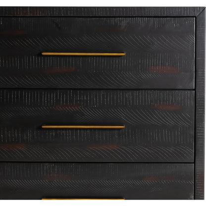 Suki 9 Drawer Dresser by Four Hands in burnished black. Made from mixed wood solid, resawn mixed wood in a modern style.