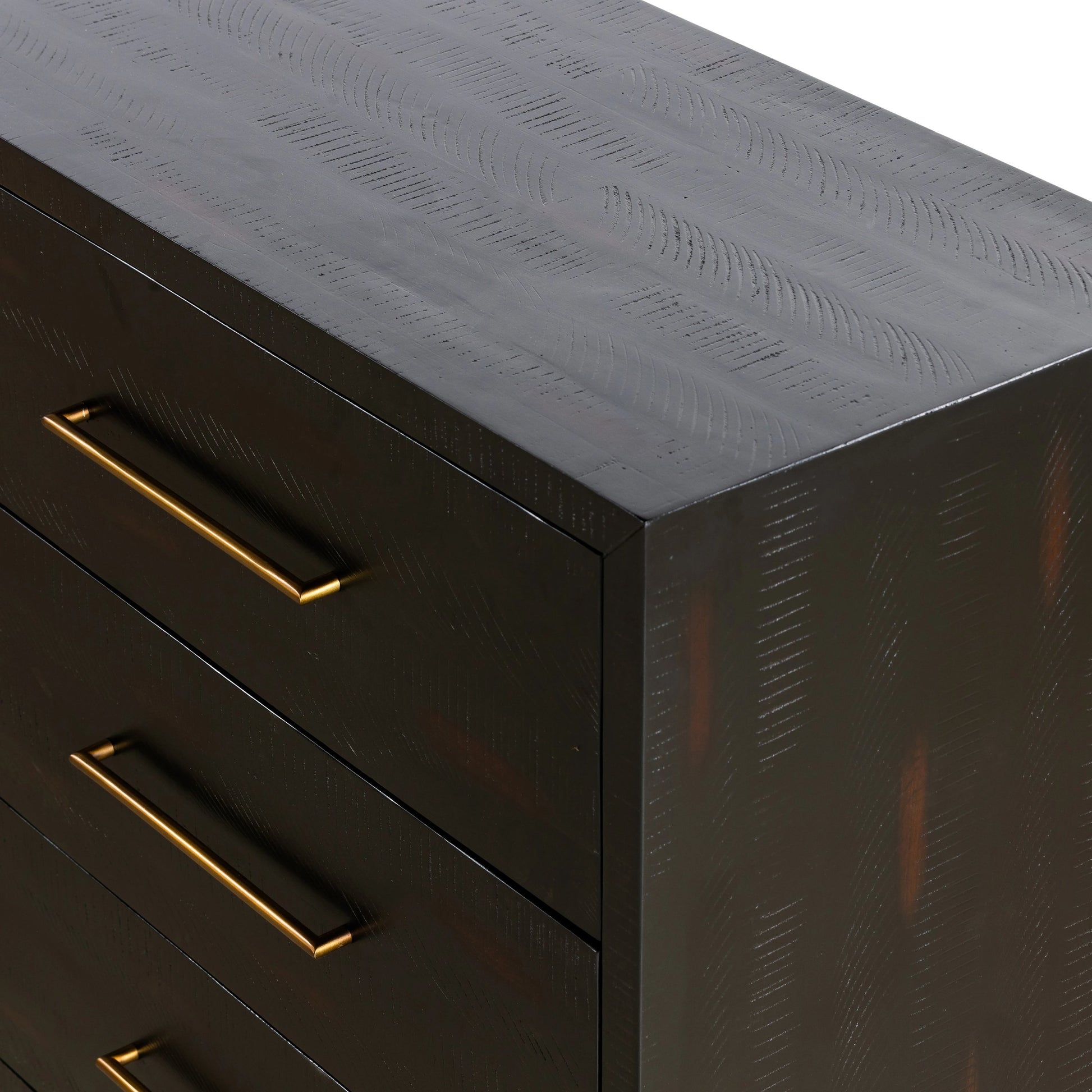 Suki 9 Drawer Dresser by Four Hands in burnished black. Made from mixed wood solid, resawn mixed wood in a modern style.