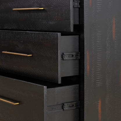 Suki 9 Drawer Dresser by Four Hands in burnished black. Made from mixed wood solid, resawn mixed wood in a modern style.