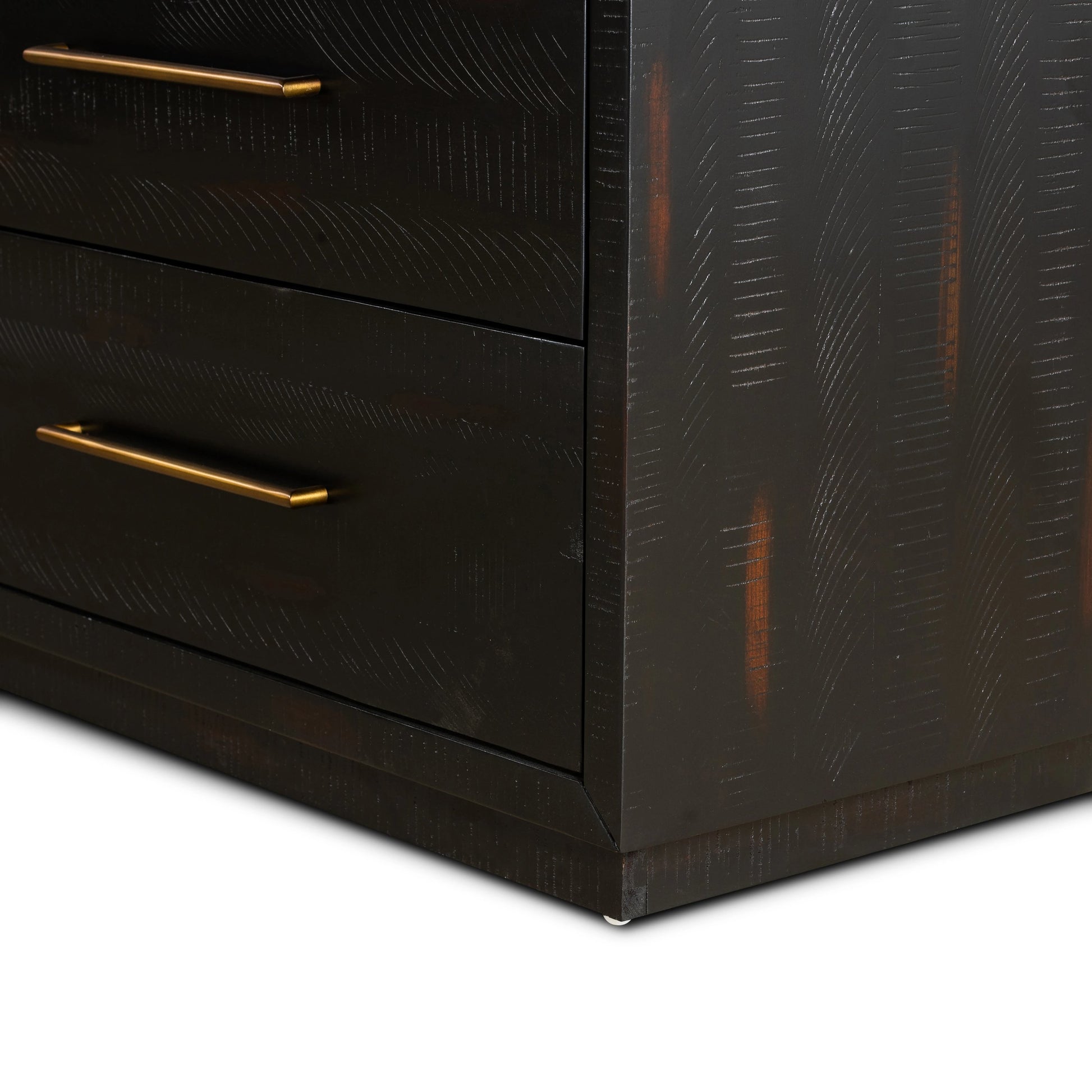 Suki 9 Drawer Dresser by Four Hands in burnished black. Made from mixed wood solid, resawn mixed wood in a modern style.