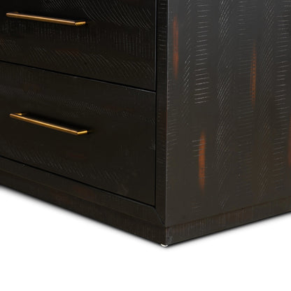 Suki 9 Drawer Dresser by Four Hands in burnished black. Made from mixed wood solid, resawn mixed wood in a modern style.