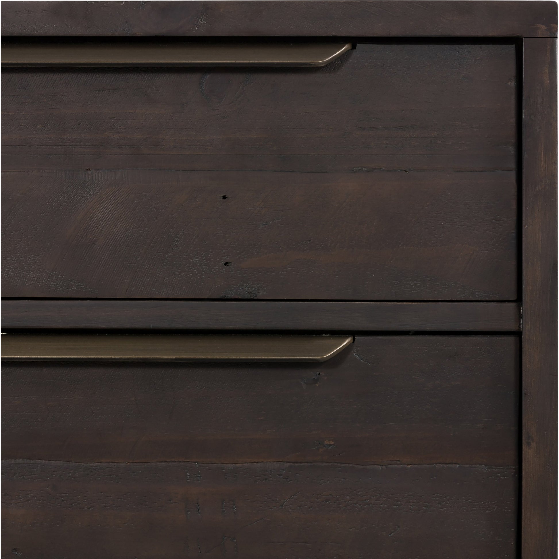 Wyeth 3 Drawer Dresser by Four Hands in dark carbon, antique brass. Made from solid reclaimed pine, iron in a modern style.
