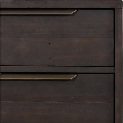 Wyeth 3 Drawer Dresser by Four Hands in dark carbon, antique brass. Made from solid reclaimed pine, iron in a modern style.