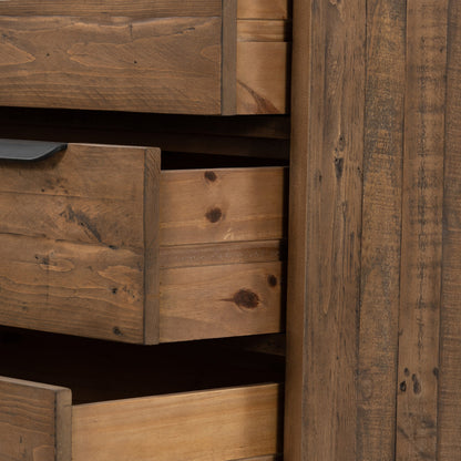 Wyeth 3 Drawer Dresser by Four Hands in dark carbon, antique brass. Made from solid reclaimed pine, iron in a modern style.