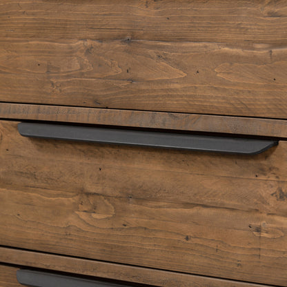 Wyeth 3 Drawer Dresser by Four Hands in dark carbon, antique brass. Made from solid reclaimed pine, iron in a modern style.