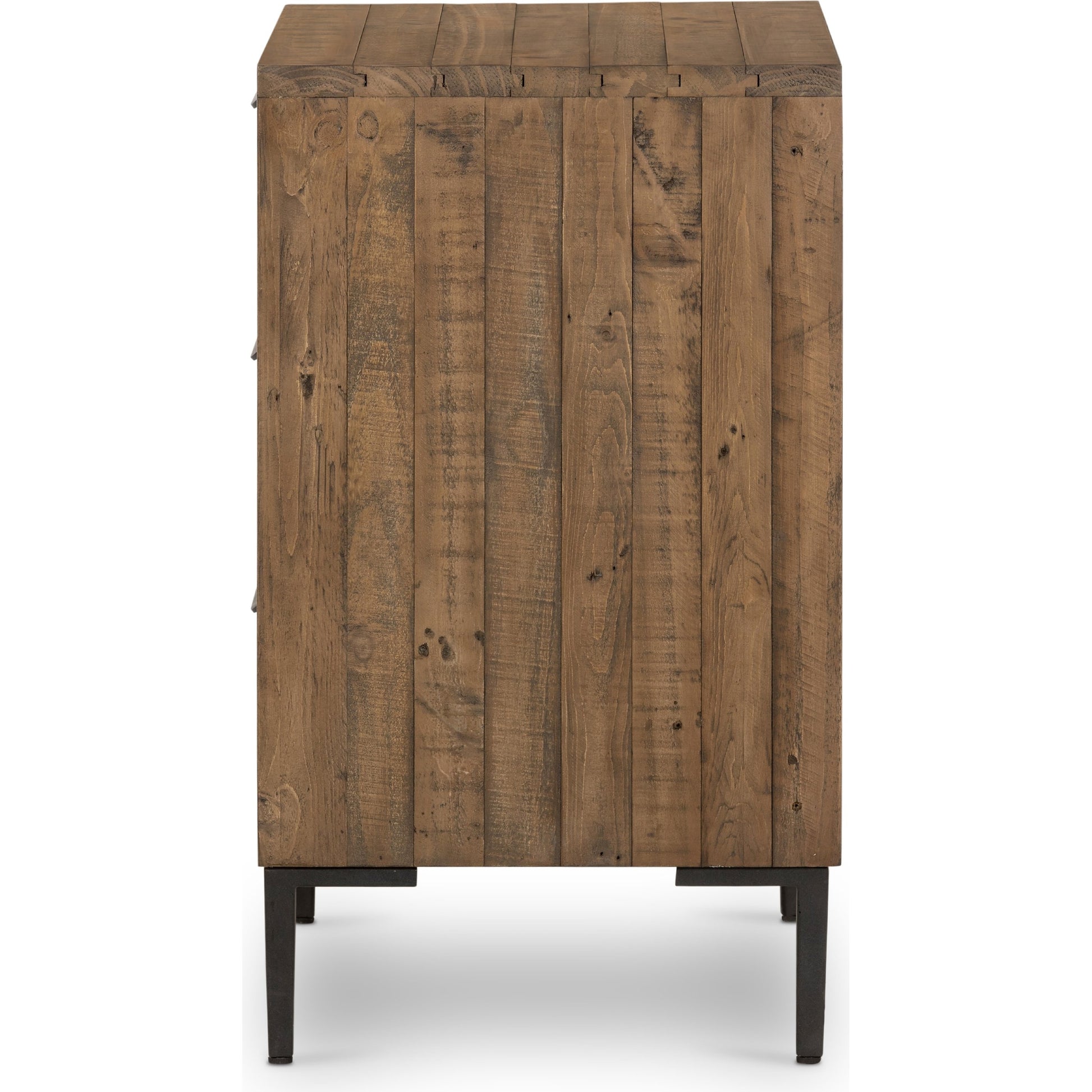 Wyeth 3 Drawer Dresser by Four Hands in dark carbon, antique brass. Made from solid reclaimed pine, iron in a modern style.