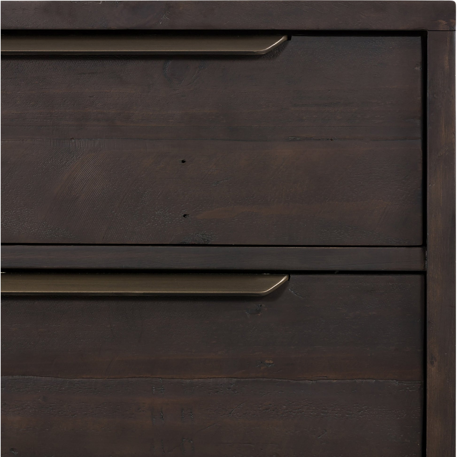 Wyeth 3 Drawer Dresser by Four Hands in dark carbon, antique brass. Made from solid reclaimed pine, iron in a modern style.