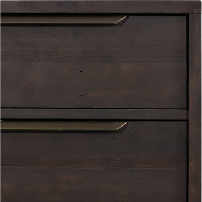 Wyeth 3 Drawer Dresser by Four Hands in dark carbon, antique brass. Made from solid reclaimed pine, iron in a modern style.
