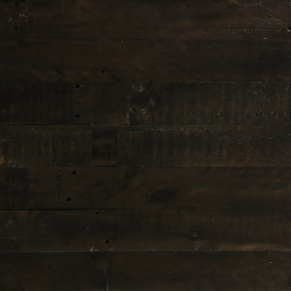 Wyeth 5 Drawer Dresser by Four Hands in dark carbon, antique brass and dark carbon. Made from solid reclaimed pine, iron in a rustic style.