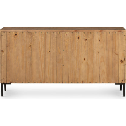 Wyeth 6 Drawer Dresser by Four Hands in dark carbon, antique brass and dark carbon. Made from solid reclaimed pine, iron in a rustic style.