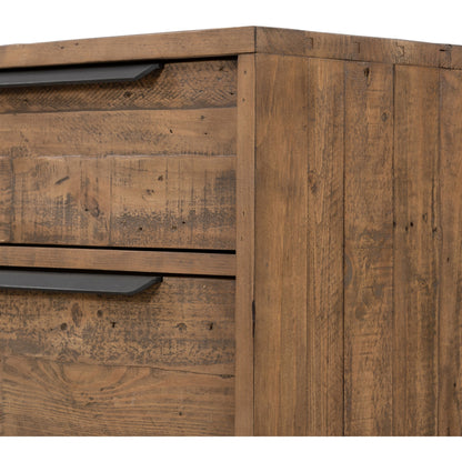 Wyeth 6 Drawer Dresser by Four Hands in dark carbon, antique brass and dark carbon. Made from solid reclaimed pine, iron in a rustic style.