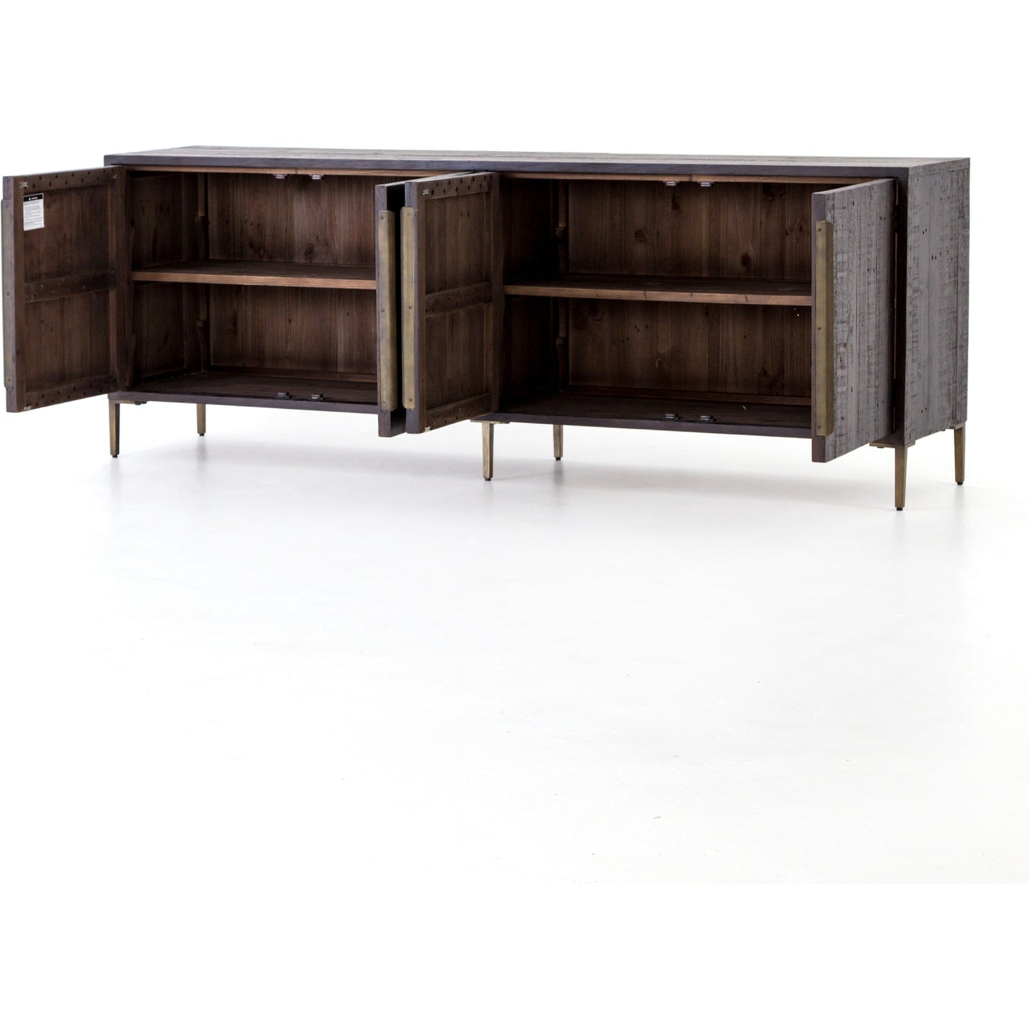 005 SR-369307 | Additional Silo | Wyeth Sideboard by Four Hands in dark carbon. Made from solid reclaimed pine, iron in a modern style.