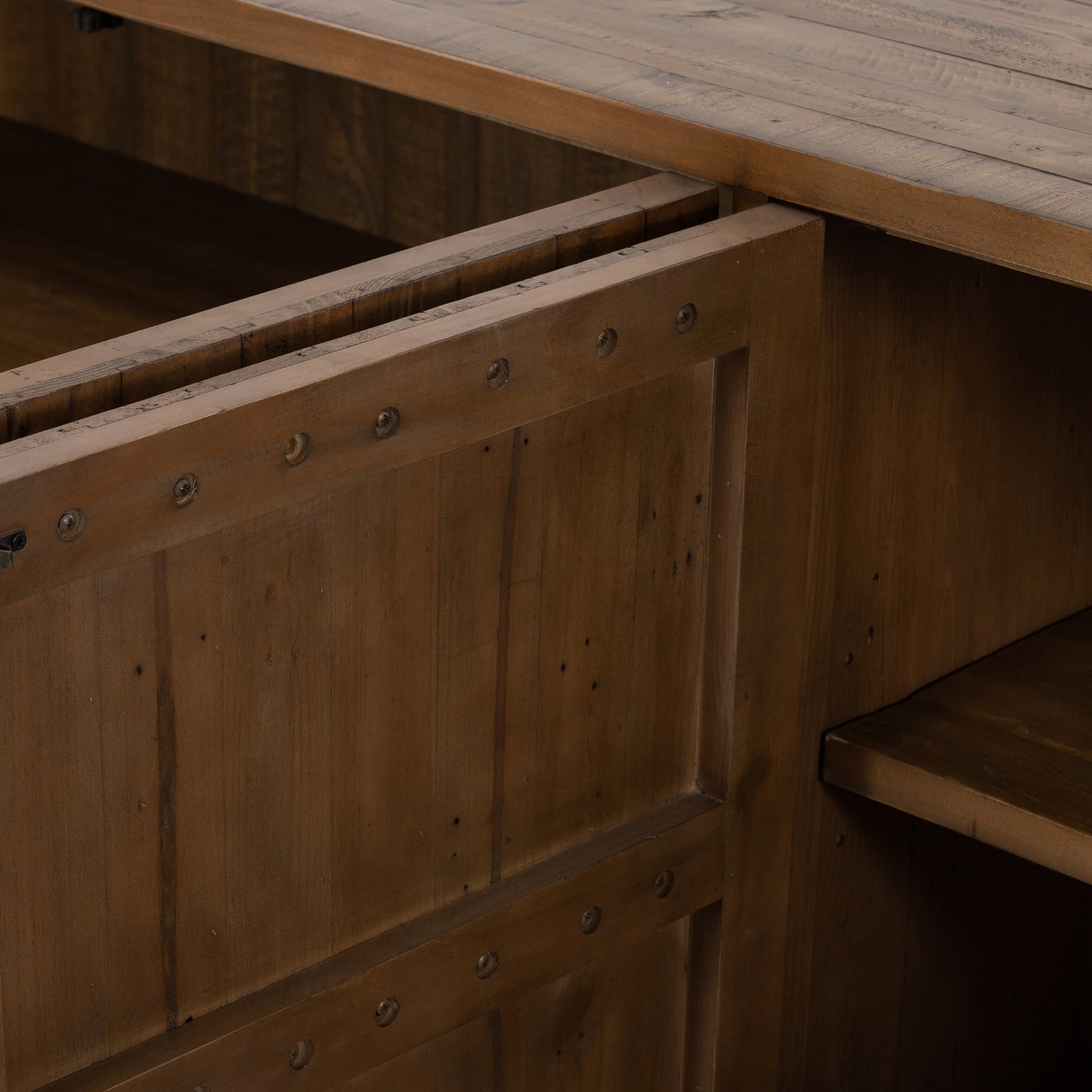 Wyeth Sideboard by Four Hands in dark carbon. Made from solid reclaimed pine, iron in a modern style.