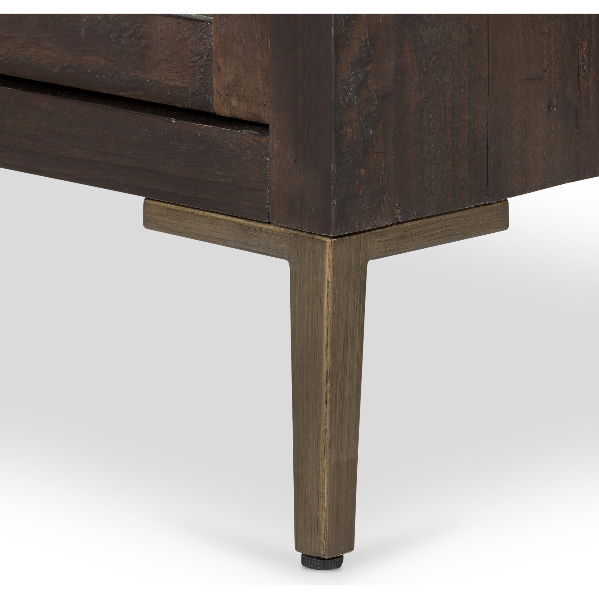 Wyeth Cabinet by Four Hands in dark carbon, tempered glass, antique brass and dark carbon. Made from solid reclaimed pine, iron in a modern style.