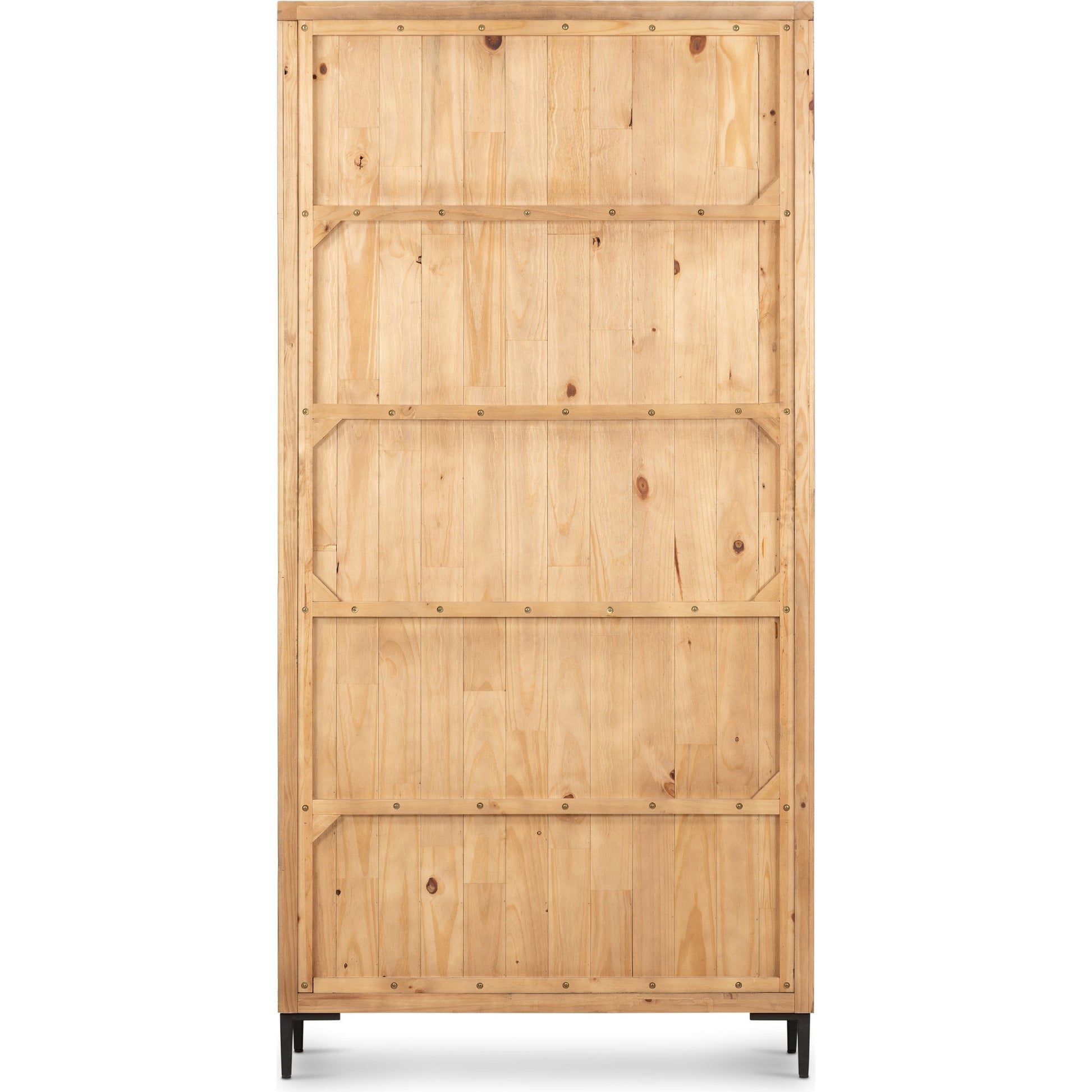 Wyeth Cabinet by Four Hands in dark carbon, tempered glass, antique brass and dark carbon. Made from solid reclaimed pine, iron in a modern style.