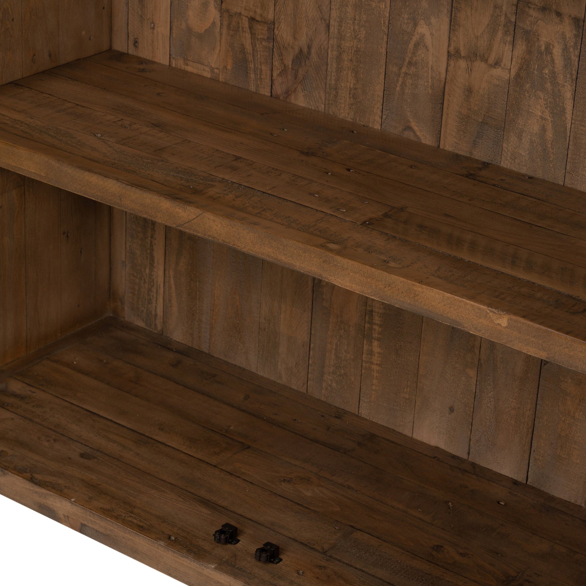 Wyeth Cabinet by Four Hands in dark carbon, tempered glass, antique brass and dark carbon. Made from solid reclaimed pine, iron in a modern style.