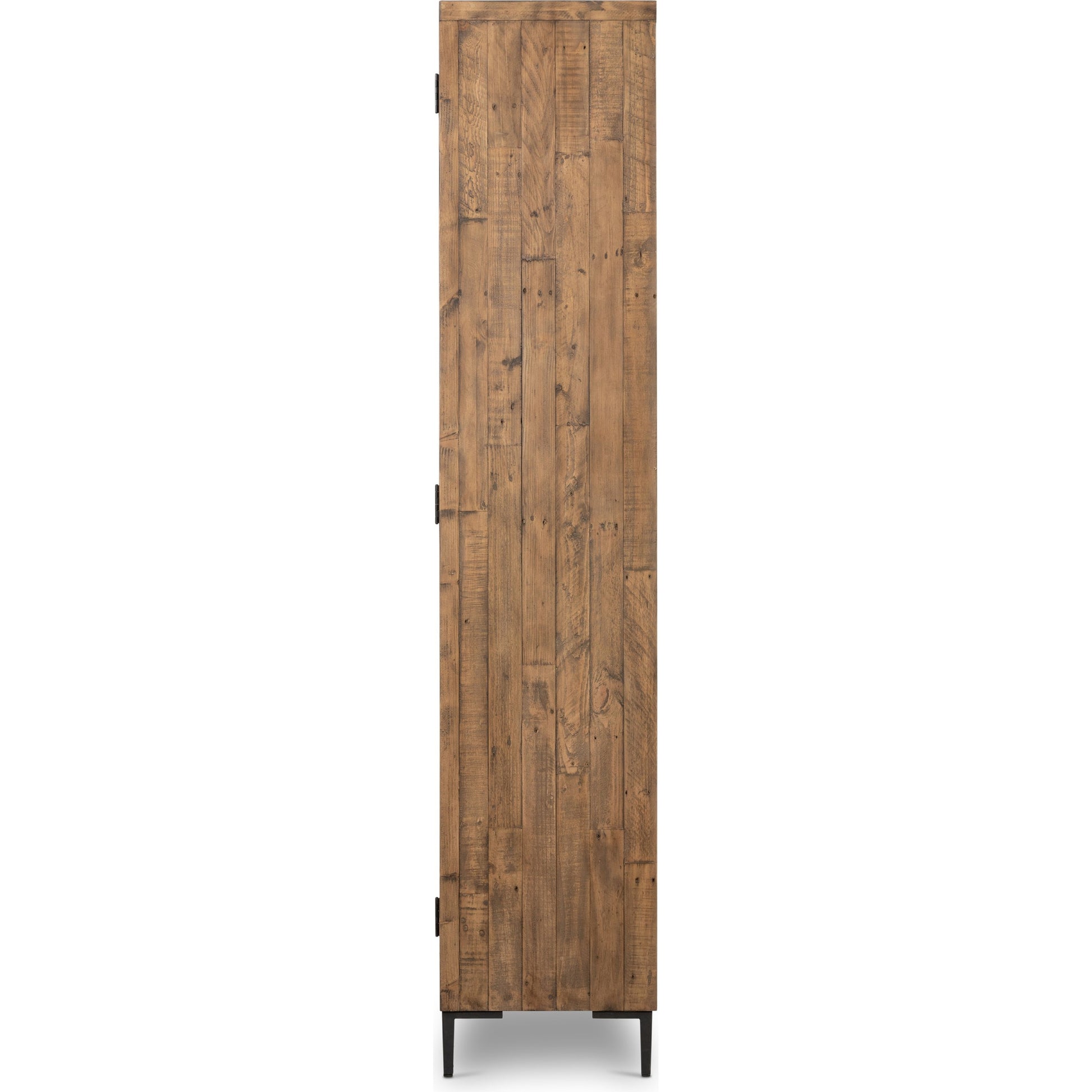 Wyeth Cabinet by Four Hands in dark carbon, tempered glass, antique brass and dark carbon. Made from solid reclaimed pine, iron in a modern style.