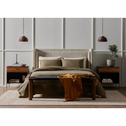 Dobson Bed by Four Hands in perin oatmeal. Made from 92% polyester, 8% acrylic, iron in a modern style.