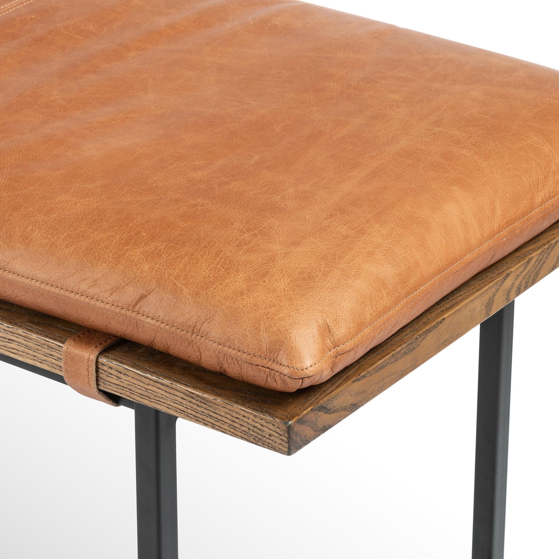 Gabine Accent Bench by Four Hands. Made from top grain leather, iron, solid nettlewood in a modern style.
