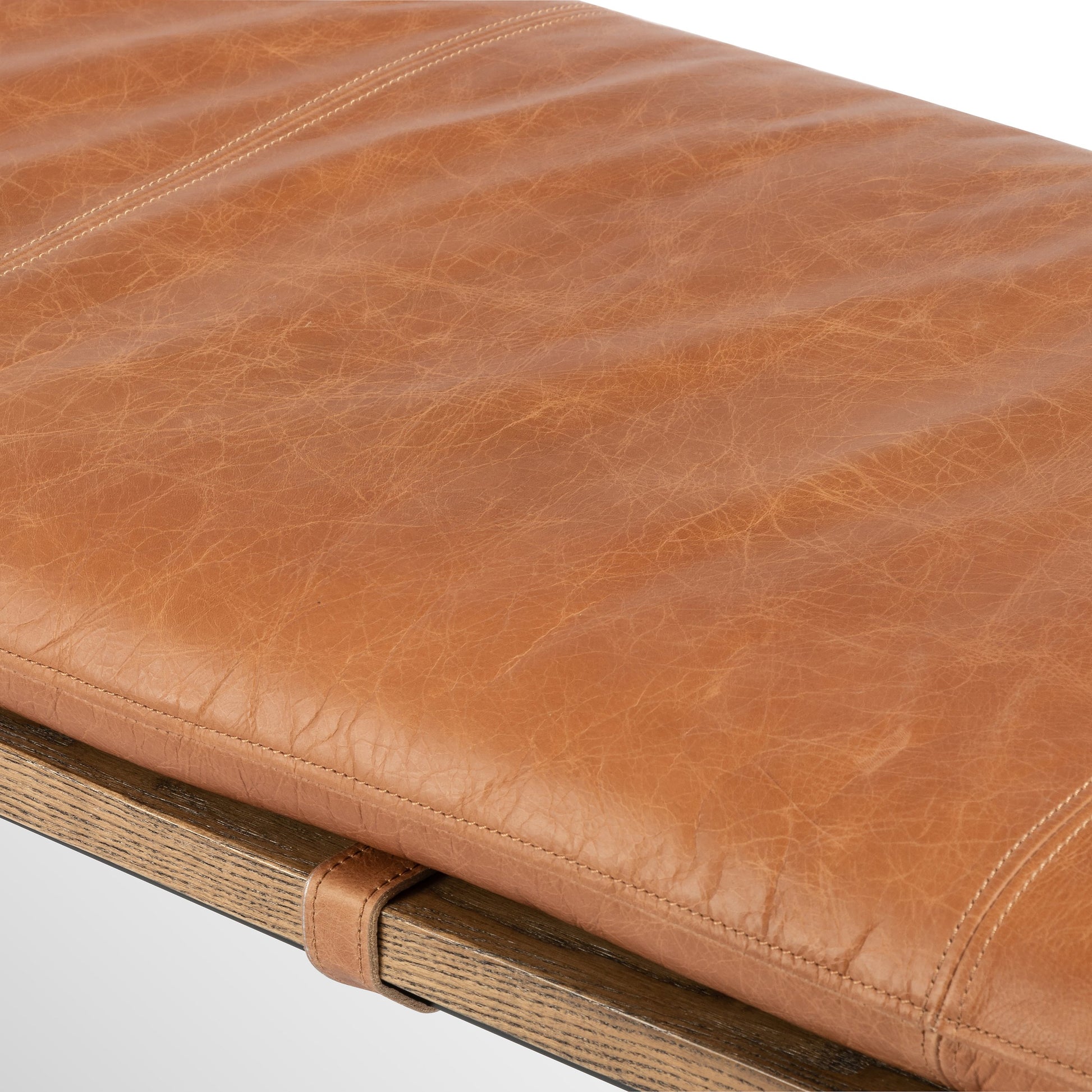 Gabine Accent Bench by Four Hands. Made from top grain leather, iron, solid nettlewood in a modern style.