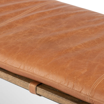 Gabine Accent Bench by Four Hands. Made from top grain leather, iron, solid nettlewood in a modern style.