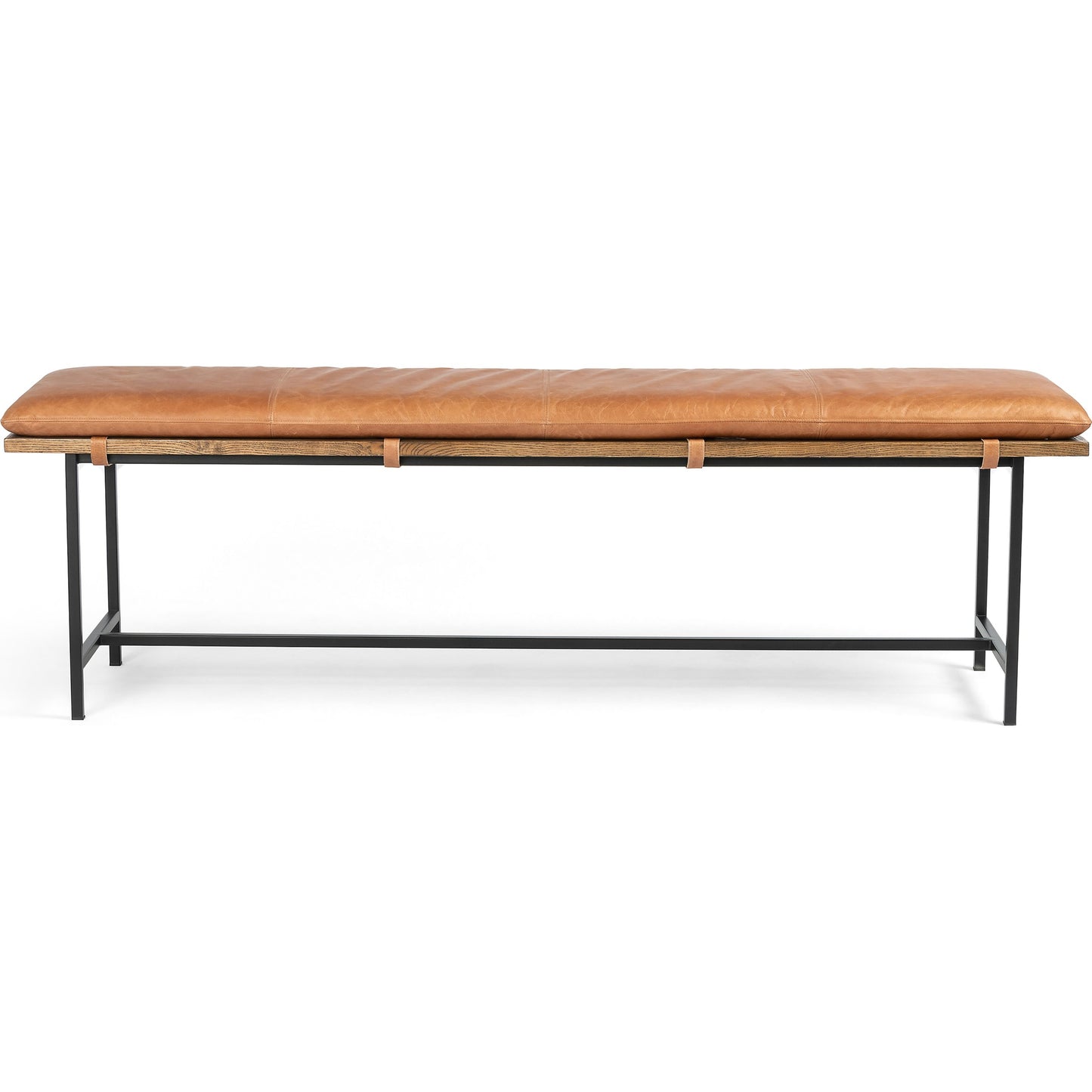 005 SI-1715355 | Additional Silo | Gabine Accent Bench by Four Hands. Made from top grain leather, iron, solid nettlewood in a modern style.