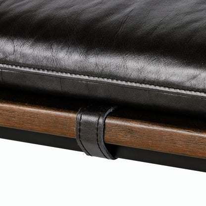 Gabine Accent Bench by Four Hands in brandy and midnight iron, toasted nettlewood. Made from top grain leather, iron, solid nettlewood in a modern style.