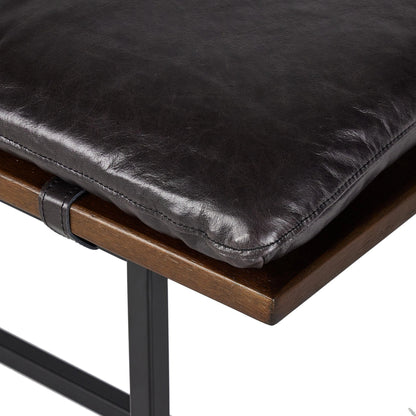 Gabine Accent Bench by Four Hands in brandy and midnight iron, toasted nettlewood. Made from top grain leather, iron, solid nettlewood in a modern style.