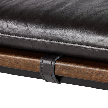 Gabine Accent Bench by Four Hands in brandy and midnight iron, toasted nettlewood. Made from top grain leather, iron, solid nettlewood in a modern style.