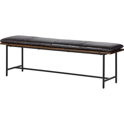 Gabine Accent Bench by Four Hands in brandy and midnight iron, toasted nettlewood. Made from top grain leather, iron, solid nettlewood in a modern style.