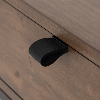 Trey Nightstand by Four Hands. Made from solid poplar, top grain leather, iron in a modern style.