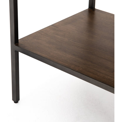 Trey Nightstand by Four Hands. Made from solid poplar, top grain leather, iron in a modern style.