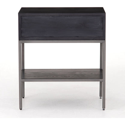Trey Nightstand by Four Hands. Made from solid poplar, top grain leather, iron in a modern style.