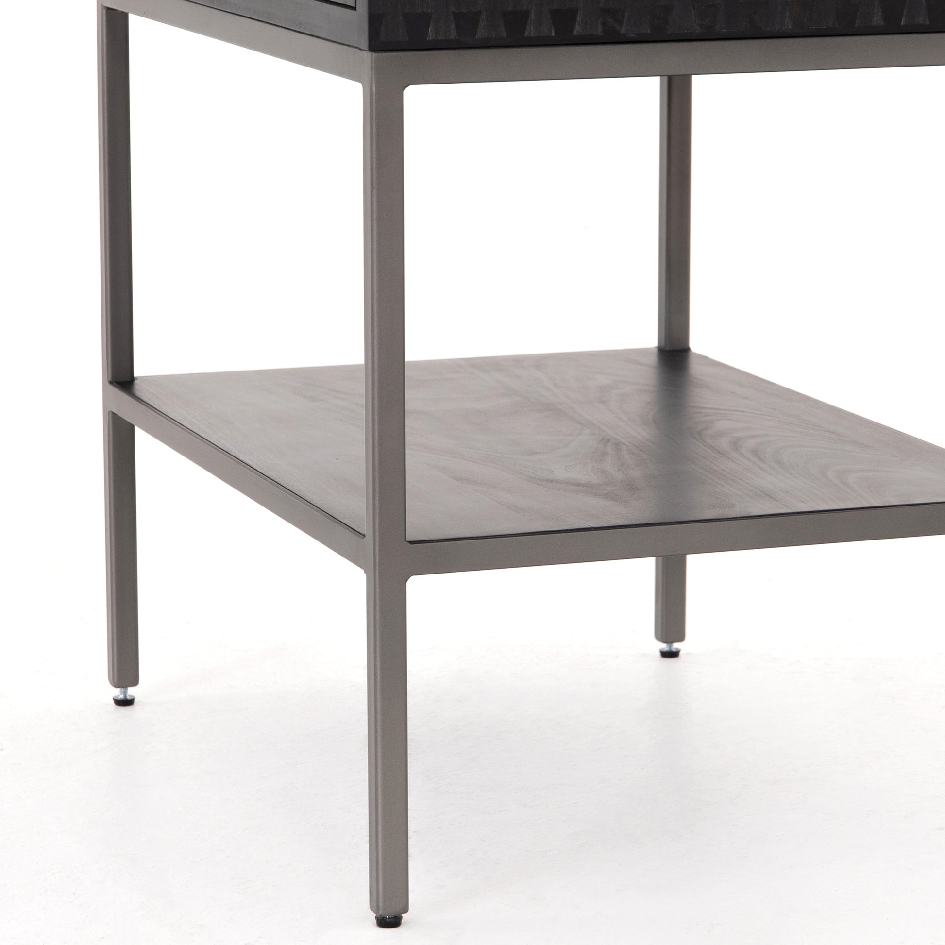 Trey Nightstand by Four Hands. Made from solid poplar, top grain leather, iron in a modern style.