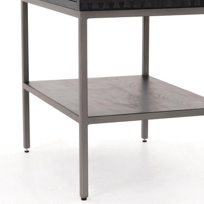 Trey Nightstand by Four Hands. Made from solid poplar, top grain leather, iron in a modern style.