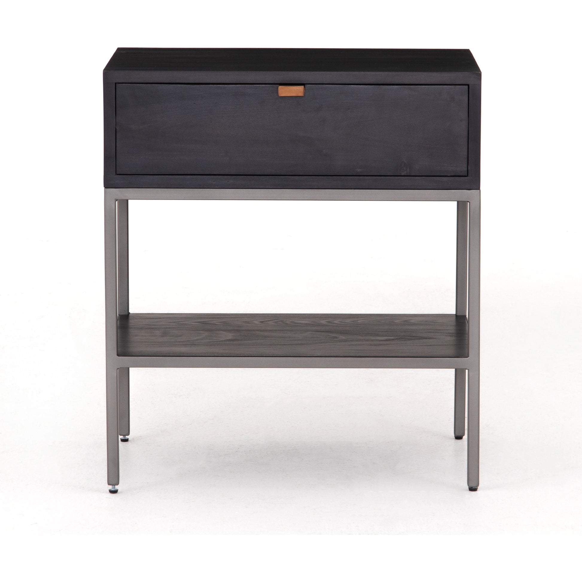 Trey Nightstand by Four Hands. Made from solid poplar, top grain leather, iron in a modern style.