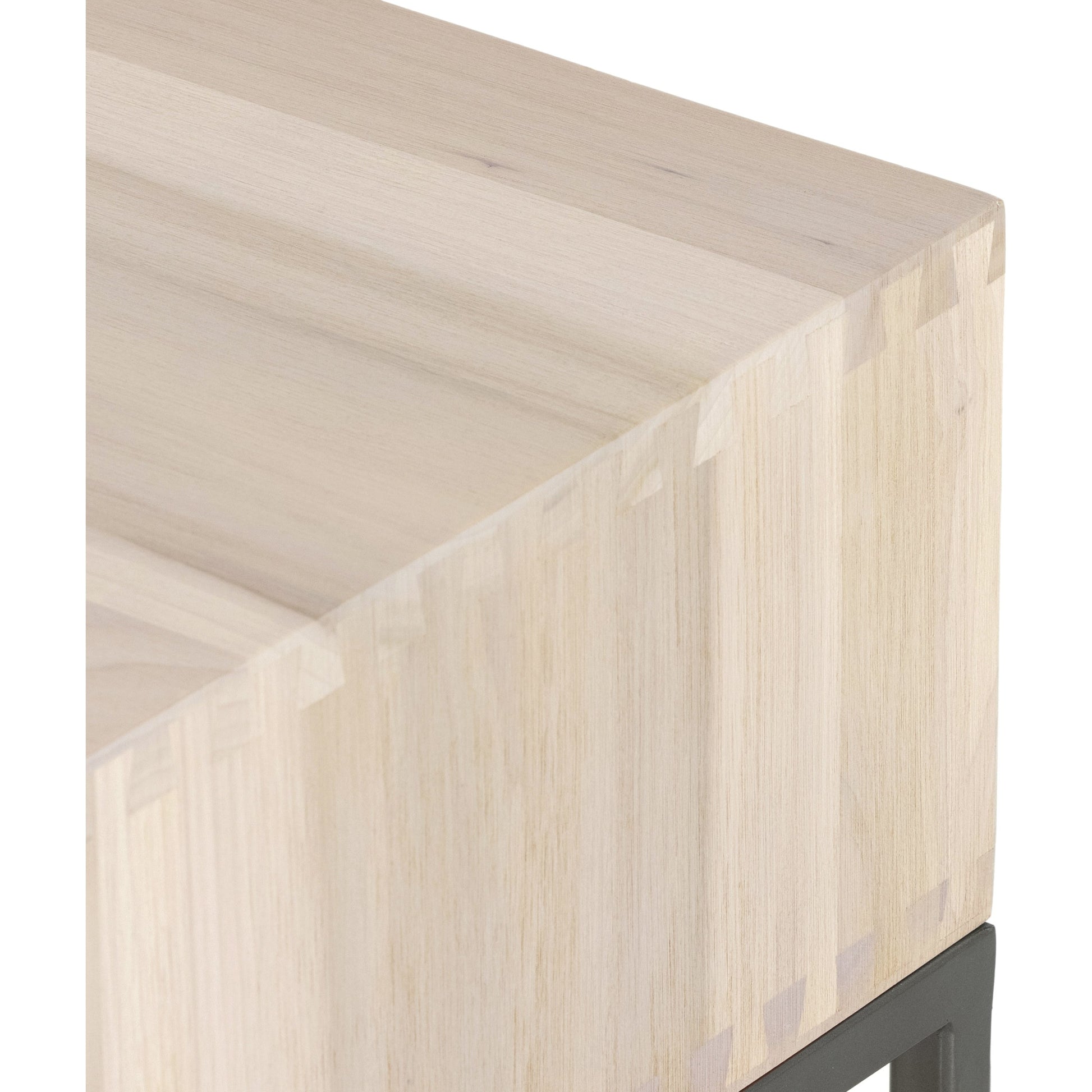 Trey Nightstand by Four Hands. Made from solid poplar, top grain leather, iron in a modern style.