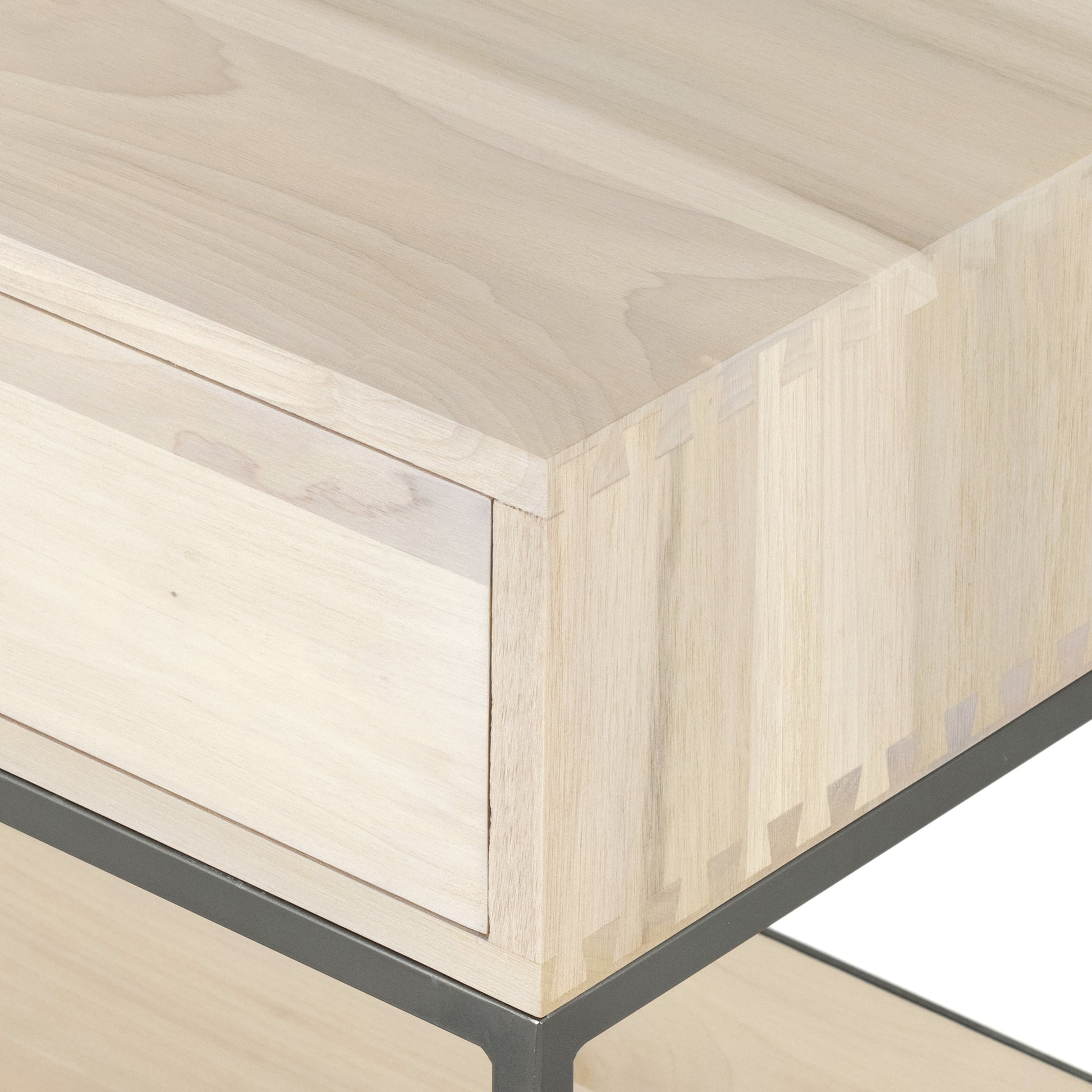 Trey Nightstand by Four Hands. Made from solid poplar, top grain leather, iron in a modern style.