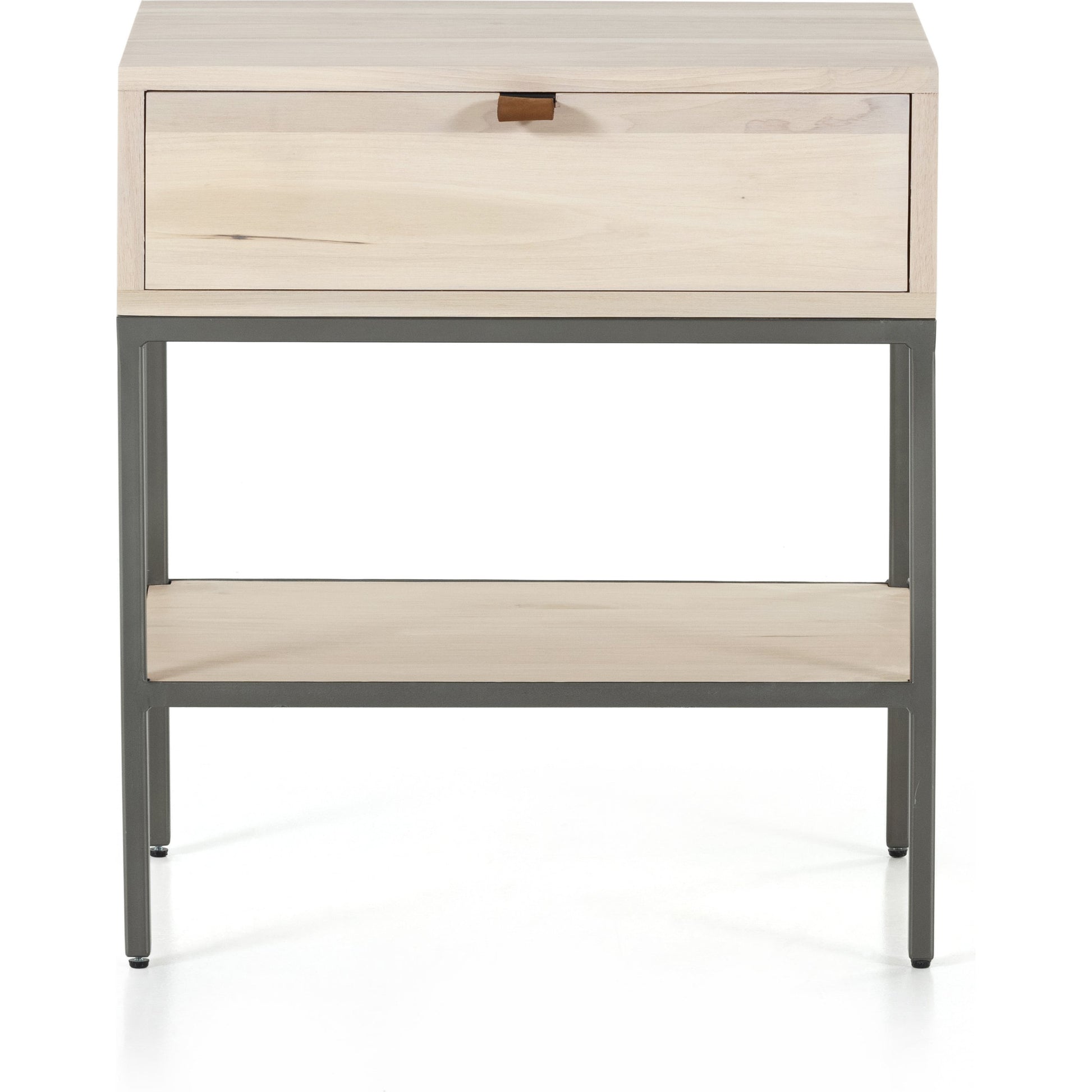 Trey Nightstand by Four Hands. Made from solid poplar, top grain leather, iron in a modern style.