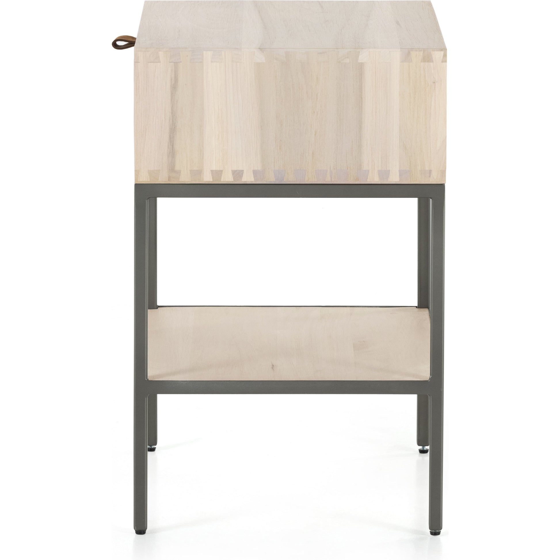 Trey Nightstand by Four Hands. Made from solid poplar, top grain leather, iron in a modern style.