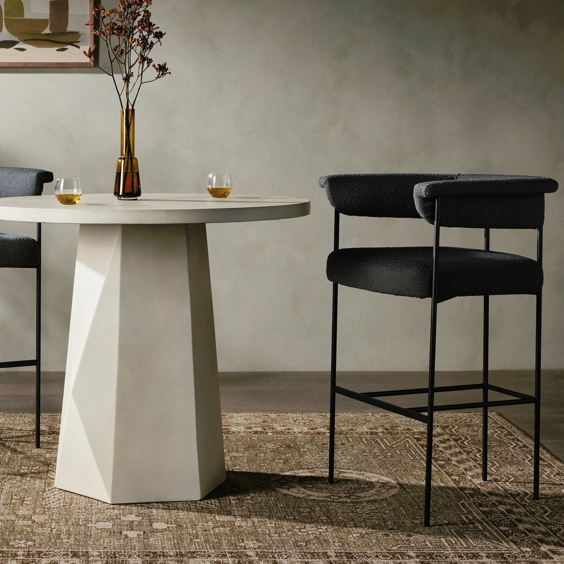 Carrie Bar Stool by Four Hands in matte black. Made from unique in a transitional style.