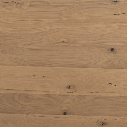 Capra Dining Table by Four Hands in light oak resin. Made from thick oak veneer, solid oak in a eclectic & global style.